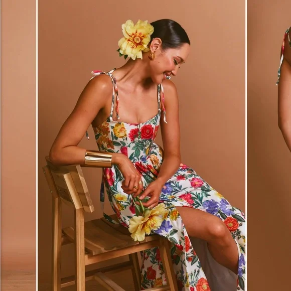 Show Me Your Mumu Juliet Maxi in Charm Peony White Taffeta size Large - Picture 4 of 14